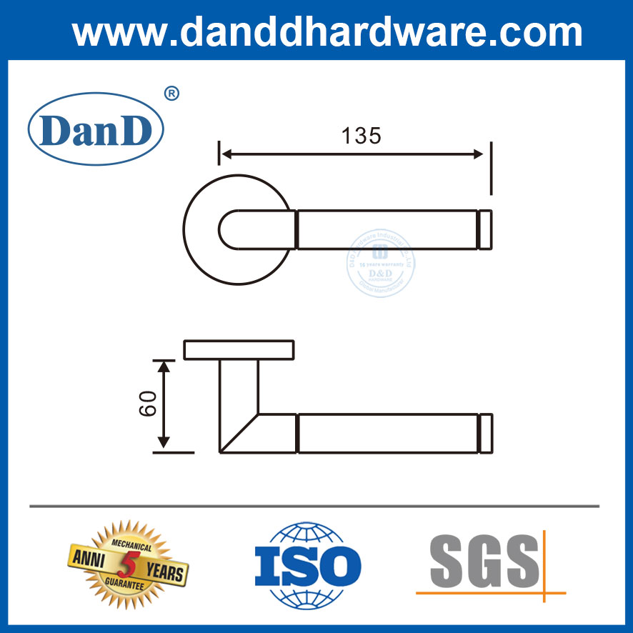 Modern Hotel Interior Door Stainless Steel Tube Lever Type Door Handles-DDTH028