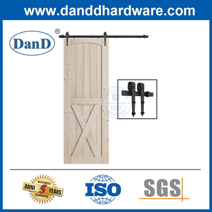Wood Sliding Barn Door Hardware Kit Basic Black Big Spoke Wheel Roller Carbon Steel Flat Track System-DDBD006