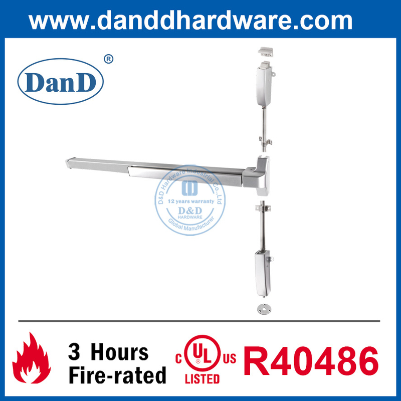 UL ANSI Grade 1 SS304 Vertical Rod Emergency Exit Door Push Bar-DDPD004