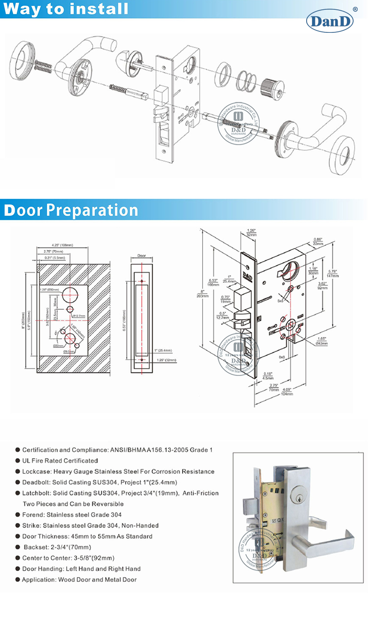 ANSI Mortice Lock-D and D Hardware