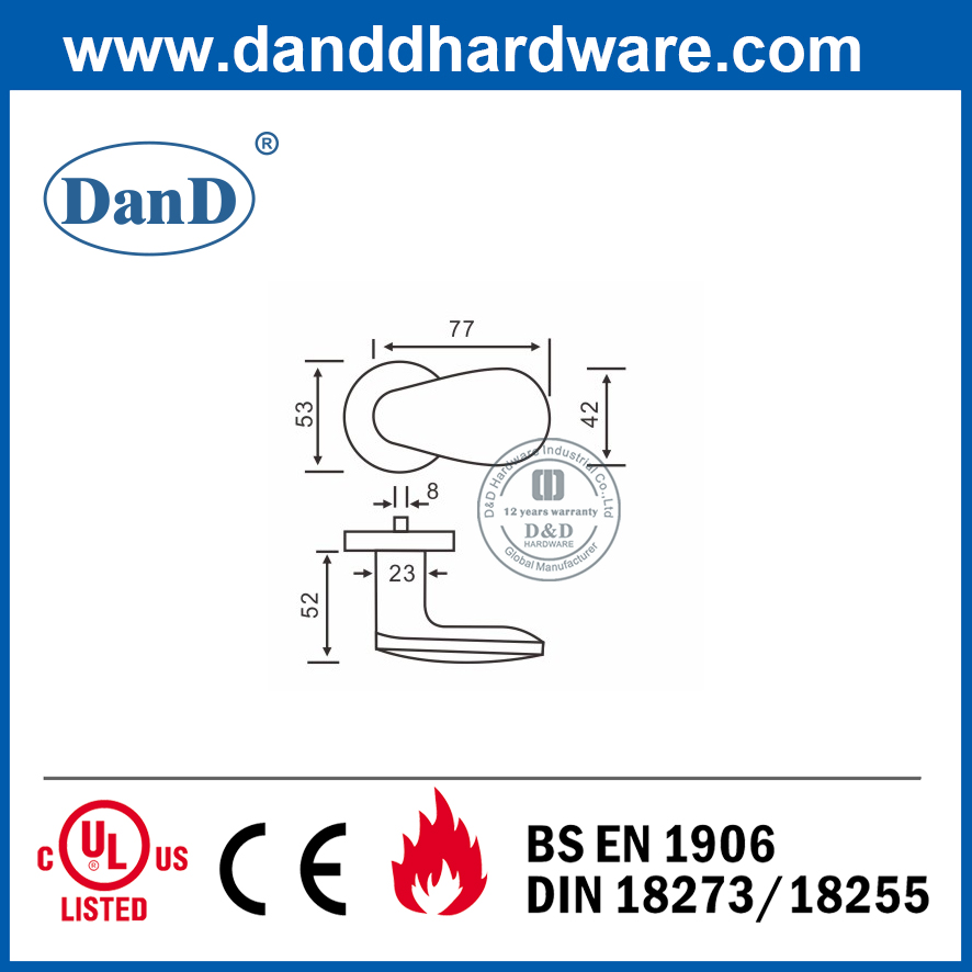 SS304 Simple Design Solid Lever on Rose Door Handle-DDSH038