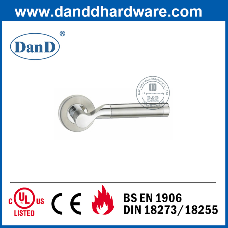 SS304 Satin Mixed with Polish Finish Solid Lever Door Handle-DDSH047