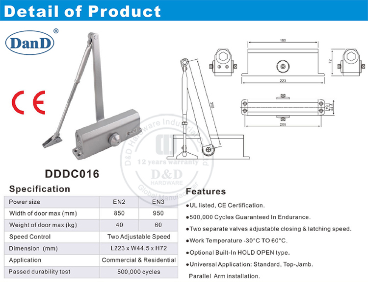 CE EN1154 Automatic Door Closer-D and D Hardware