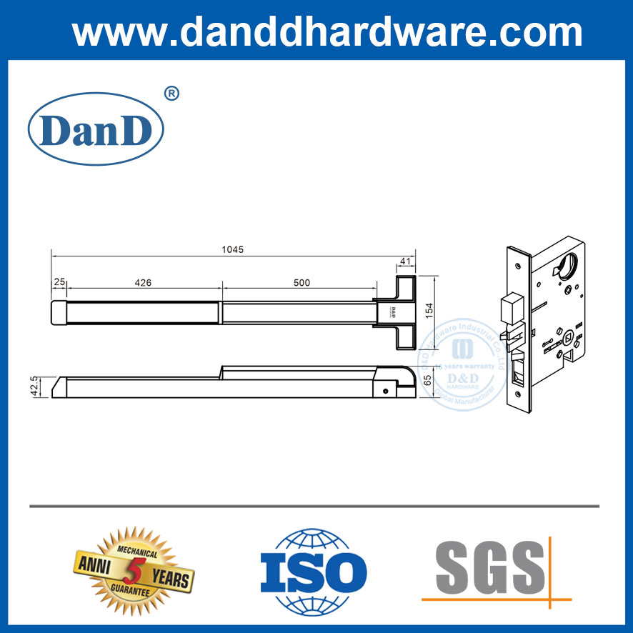 UL Mortice Lockset Emergency Door Lock Stainless Steel Panic Bar Exit Hardware-DDPD039