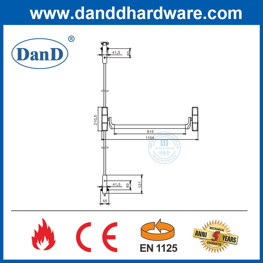 CE EN1634 Fire Proof EN1125 Panic Bar Exit Device with Warranty-DDPD048