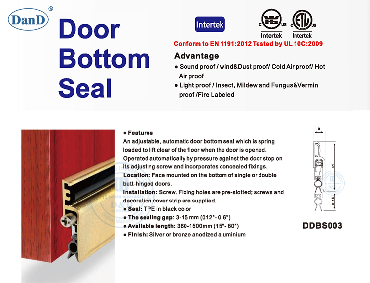 Door Seal Aluminum Automatic Drop Door Bottom Seal Adjustable Door Drop