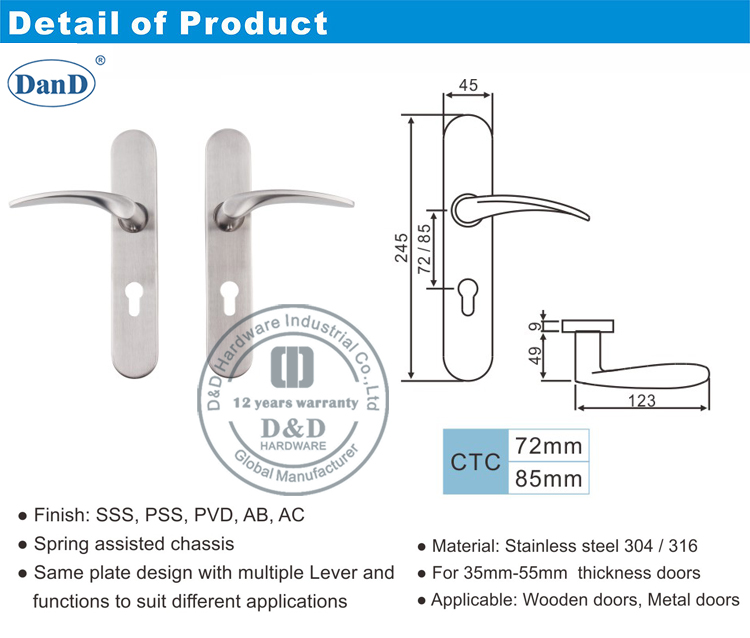 External Door Lever with plate-D and D Hardware
