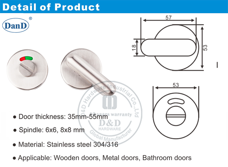 Disabled Toilet Lock Set Turn & Release Indicator 10mm - Black Finish