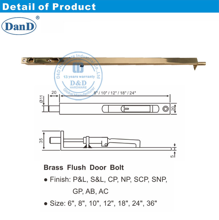 Polish Brass Door Bolt