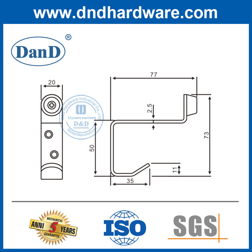 Satin Brass Stainless Steel Golden Door Stopper with Coat Hook on Wall-DDDS024