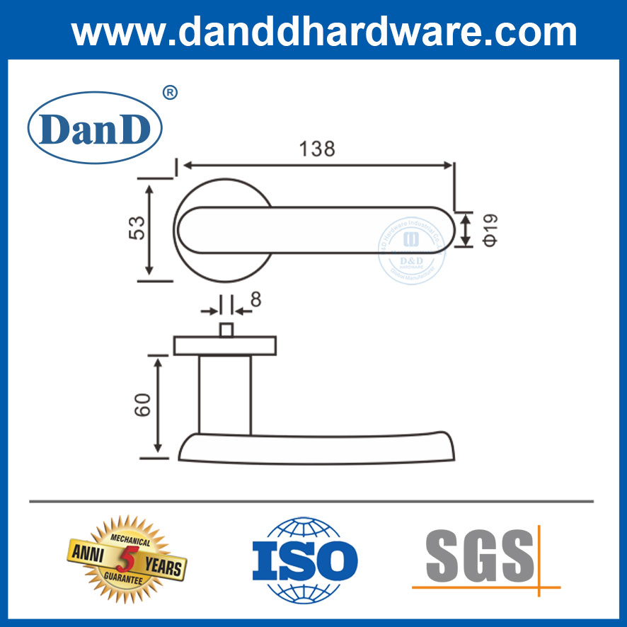 Stainless Steel Hotel Home Wooden Doors Internal Door Lever Handle-DDSH010