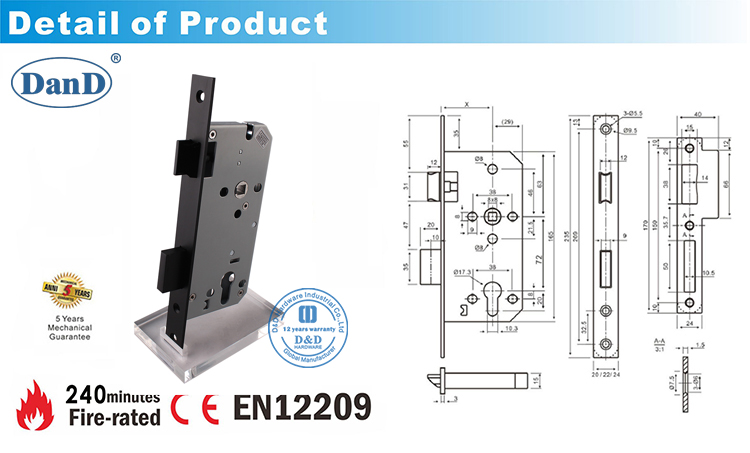 Black-CE Mortise Door Lock DDML009-D and D Hardware
