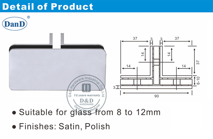 Hotel Door Glass Clip-D and D Hardware