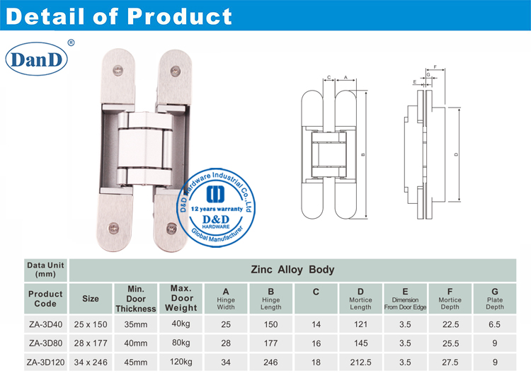 High Security Hinge -D and D Hardware-40KG