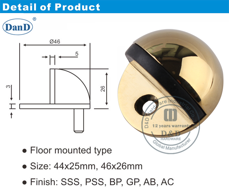 Polished Brass Door Stop-D and D Hardware