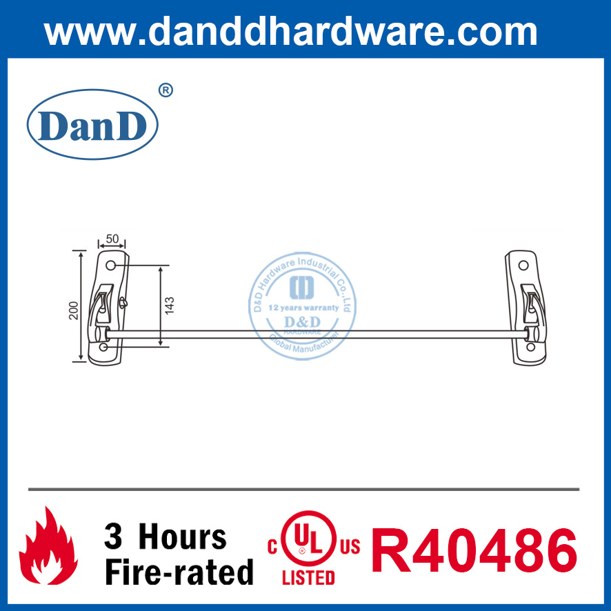 Grade 304 Fire Exit Hardware Press Type Commercial Door Push Bar-DDPD009