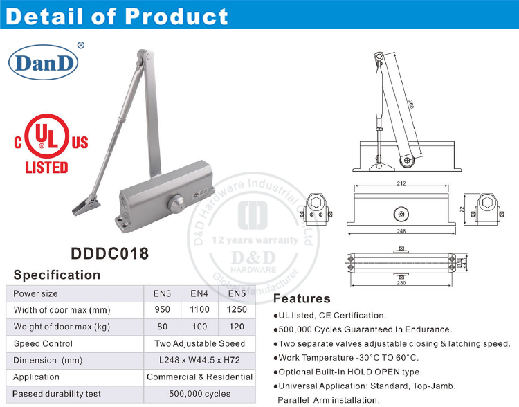 UL Heavy Duty Door Closer-D and D Hardware