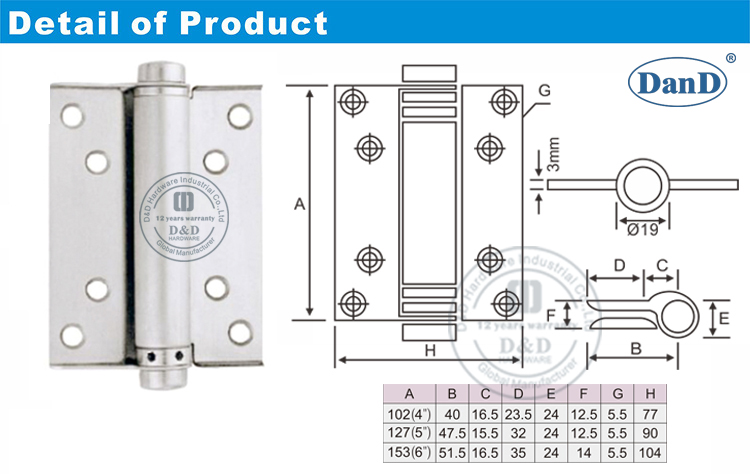 SS Spring Door Hinge-D and D Hardware