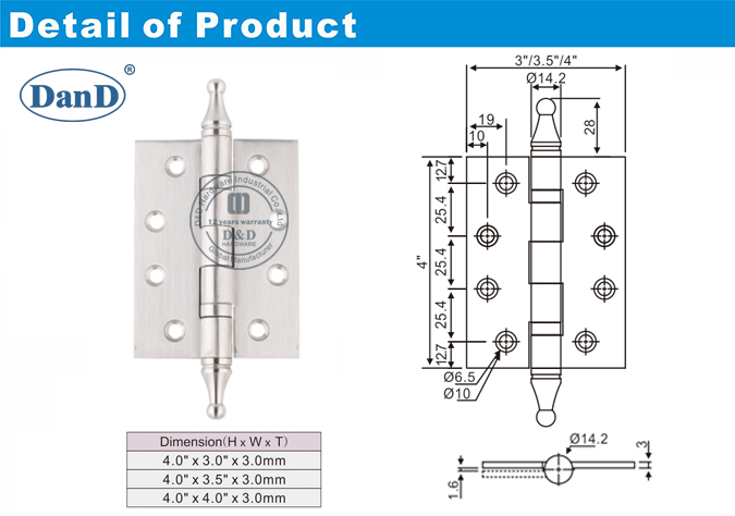 SS Hinge with Crown Tip-D and D Hardware