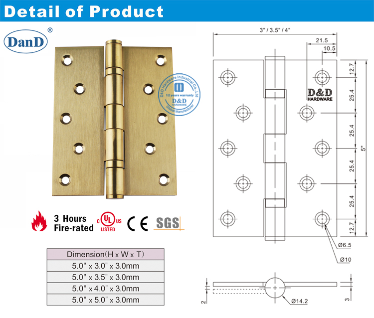 Stain Brass Fire Door Hinge-D and D Hardware