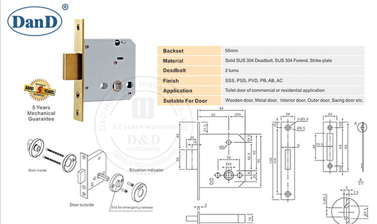 SS 304&nbsp;Door&nbsp;Lock&nbsp;Body-D and D Hardware