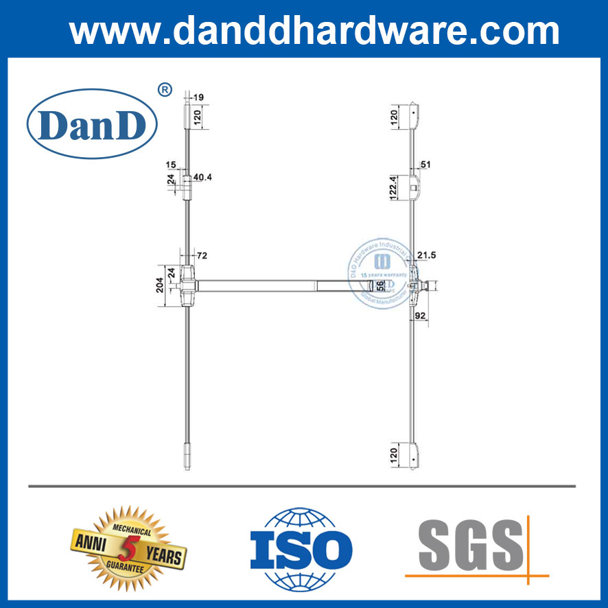 Stainless Steel And Aluminium 4 Point Lock by 3 Direction Panic Bar Exit Device-DDPD306