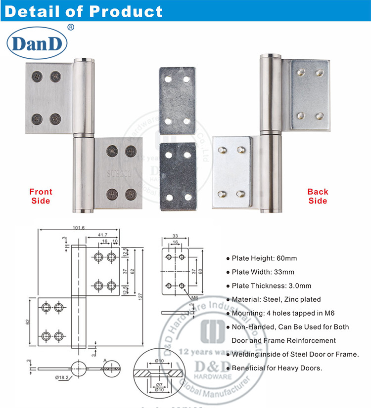 Reinforcement Plate for Flag Hinge-D and D Hardware