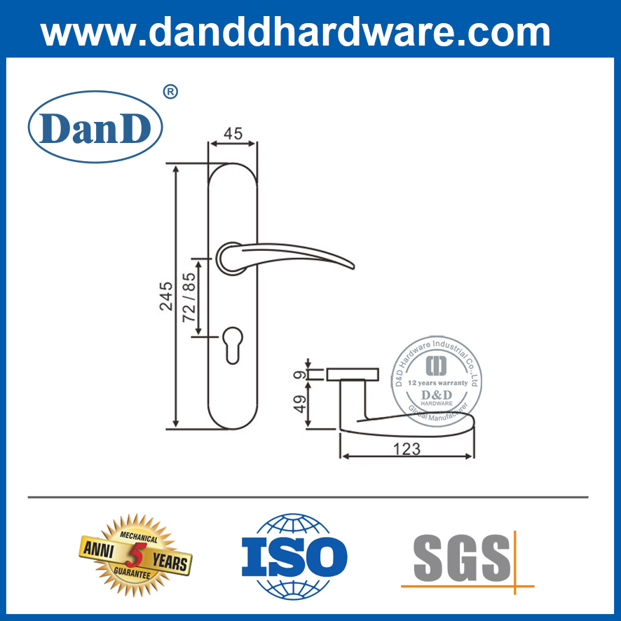 Stainless Steel Modern Lever Handle with Plate-DDTP006