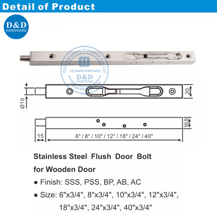 Stainless Stainless Concealed Door Security Bolts Manual Flush Bolt