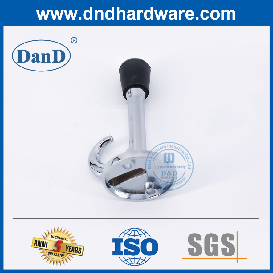 Polished Chrome Door Wall Stop with Hook Zinc Alloy Doorstop-DDDS020