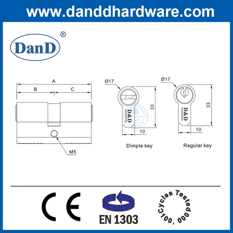 EN1303 High Security Solid Brass Euro Profile Commercial Lock Cylinder