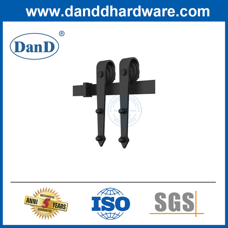 Wood Sliding Barn Door Hardware Kit Basic Black Big Spoke Wheel Roller Carbon Steel Flat Track System-DDBD006