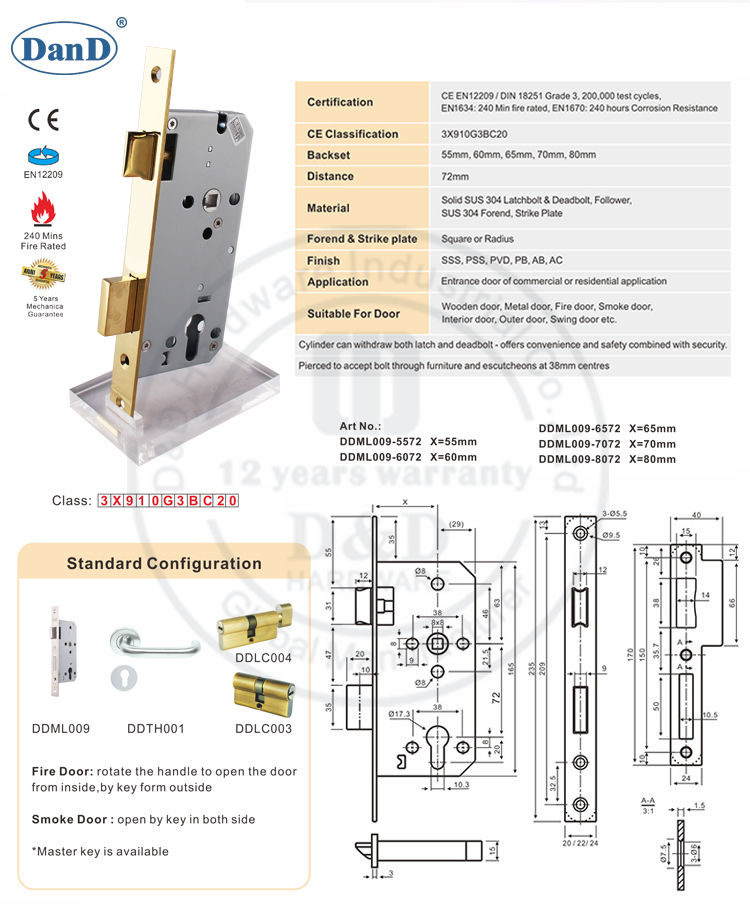European Polish Brass Mortise Lock-D and D Hardware