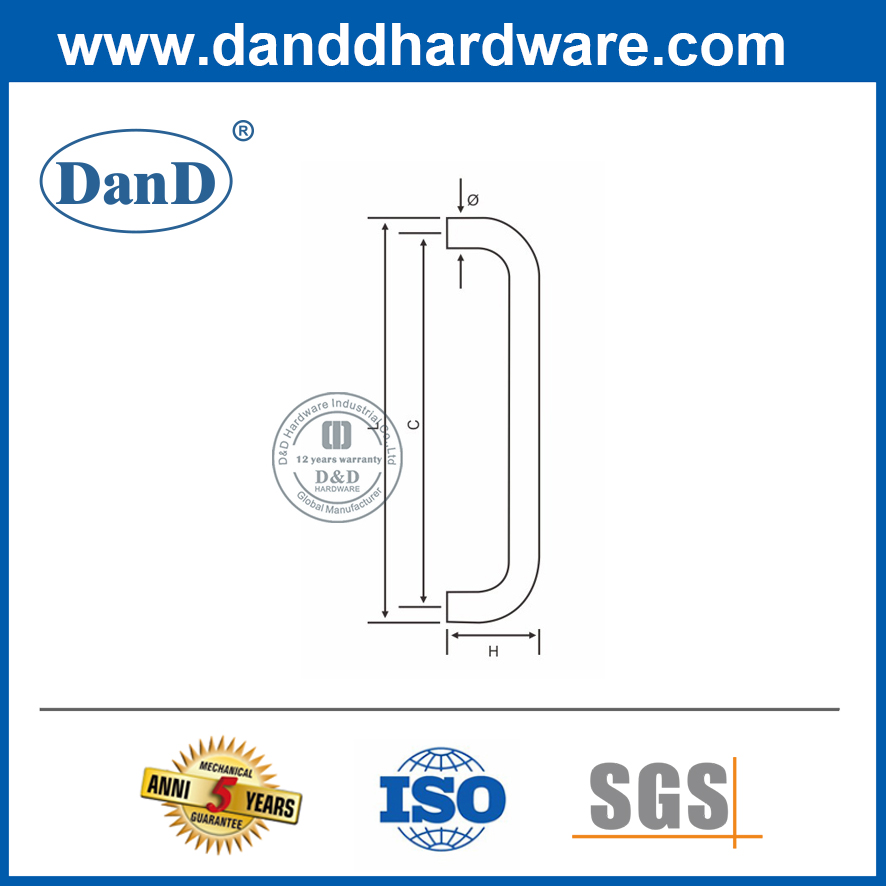 Stainless Steel 304 Safety D Shape Commercial Door Pull Handle-DDPH007