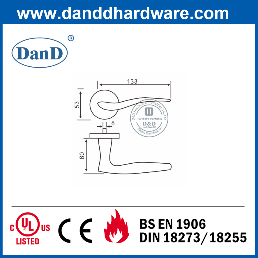 China Supplier SUS304 Front Door Lever Handle on Round Rose-DDSH003