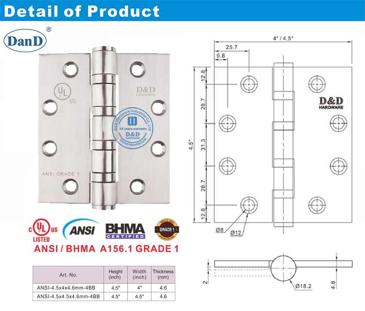 ANSI Grade 1 Heavy Duty Door Hinge-D and D Hardware