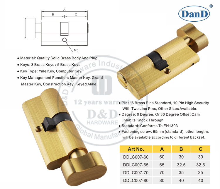 Stain Brass Commercial Door Lock Cylinder-D and D Hardware