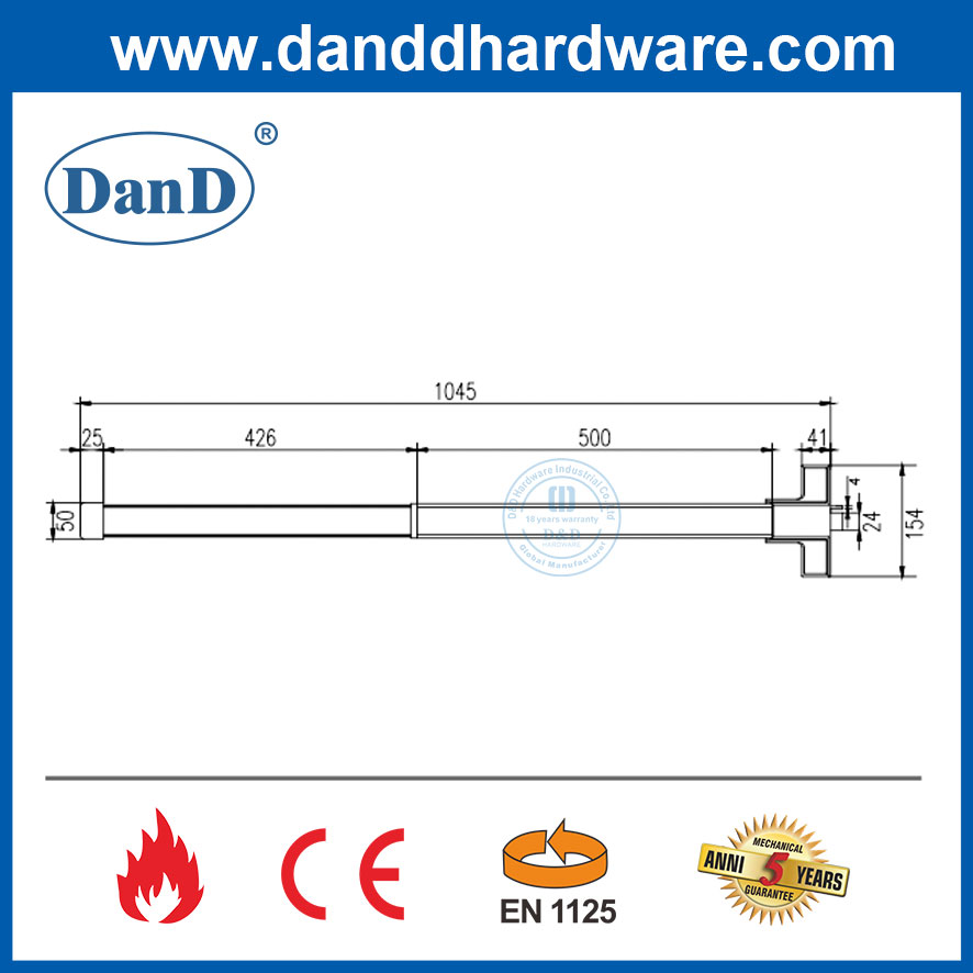 CE EN1125 Panic Exit Device Rim Type Push Bar with EN1634 Fire Rated-DDPD003