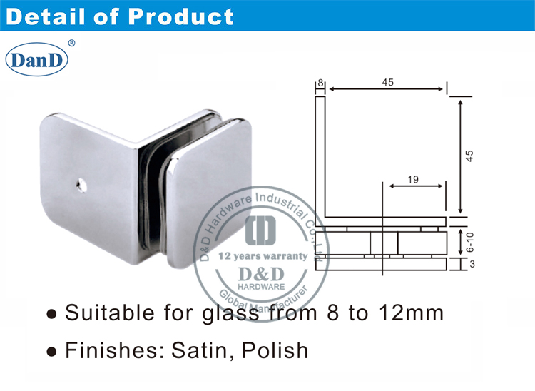 90 Degree Glass Clip for Door-D and D Hardware