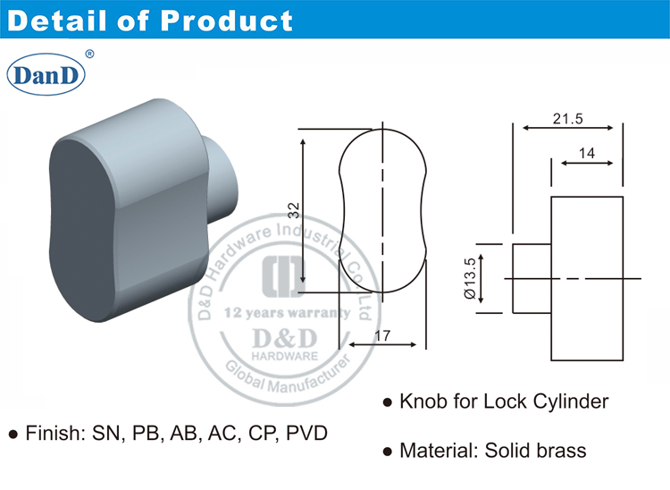 Konb for Door Cylinder-D and D Hardware