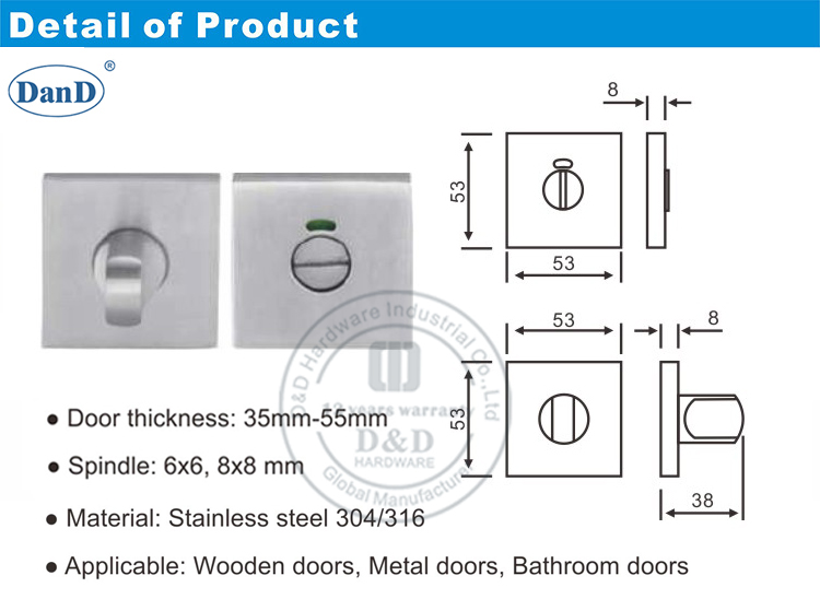Square Type Stainless Steel Thumbturn and Release with Indicator-D and D Hardware