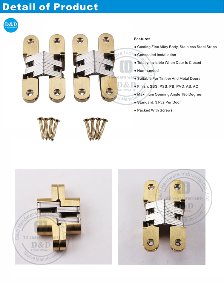 DDCH007 Polished Brass Stain finish Conceal Hinge