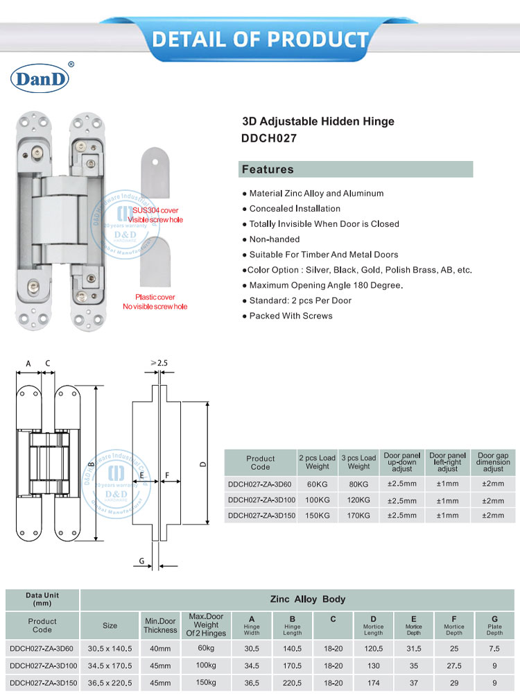 3D Adjustable Hidden Hinge