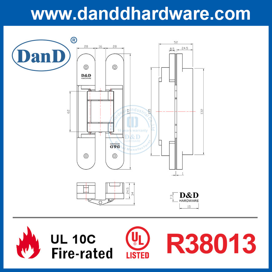 UL 10C Fire Rated invisible hinge