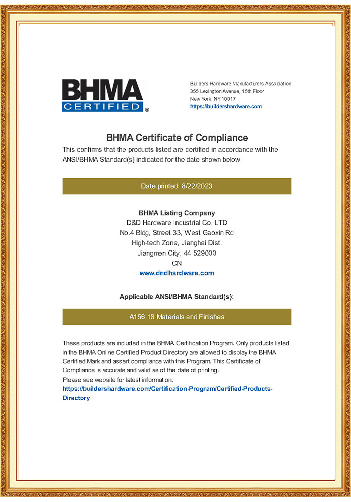 BHMA A156.18 Butts and Hinges 