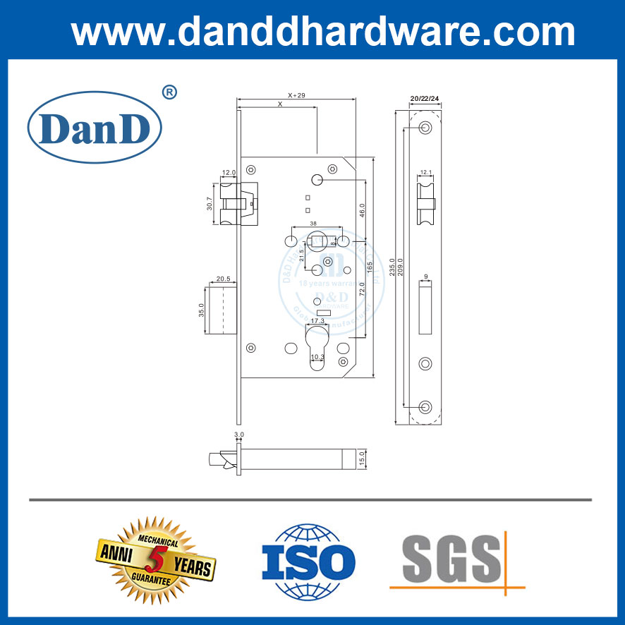 Factory Outlet Latch Bolt Anti Friction Mortise Lock-DDML043