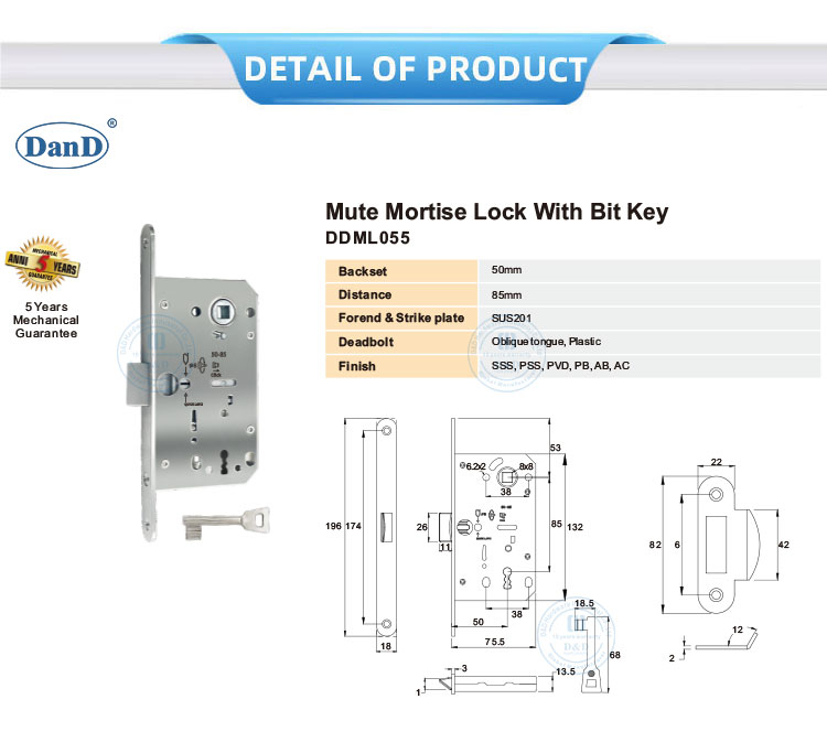  Mute Mortise Lock with Bit Key