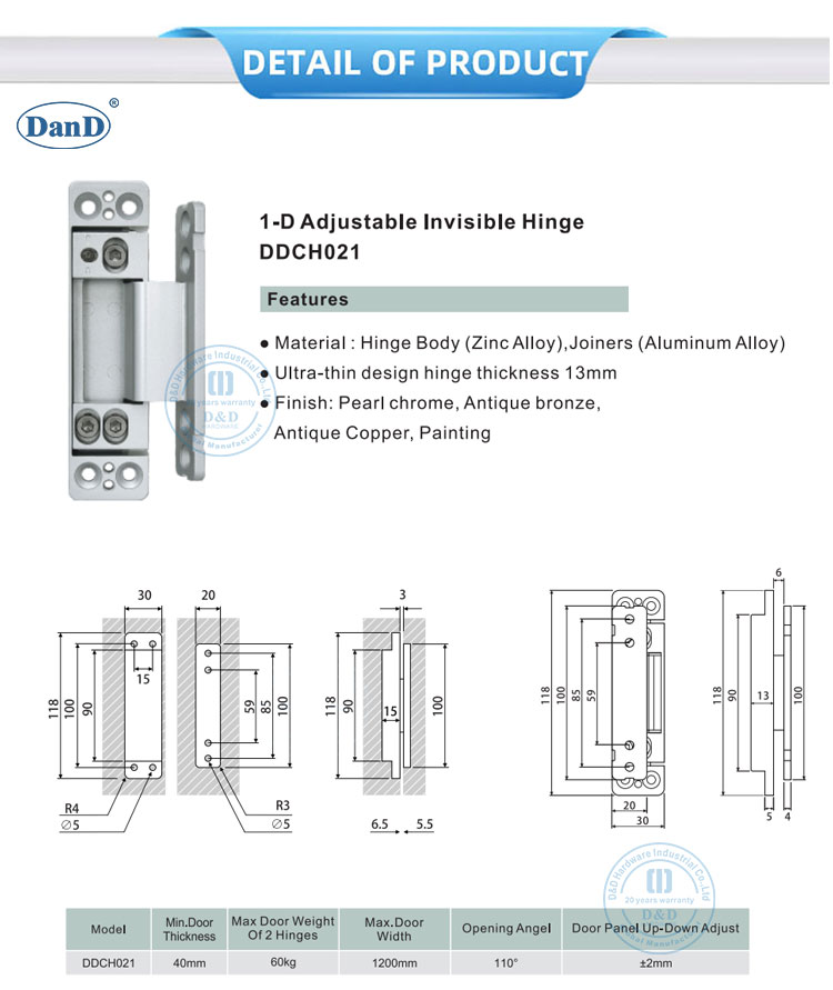 1-D Adjustable Door Hinge