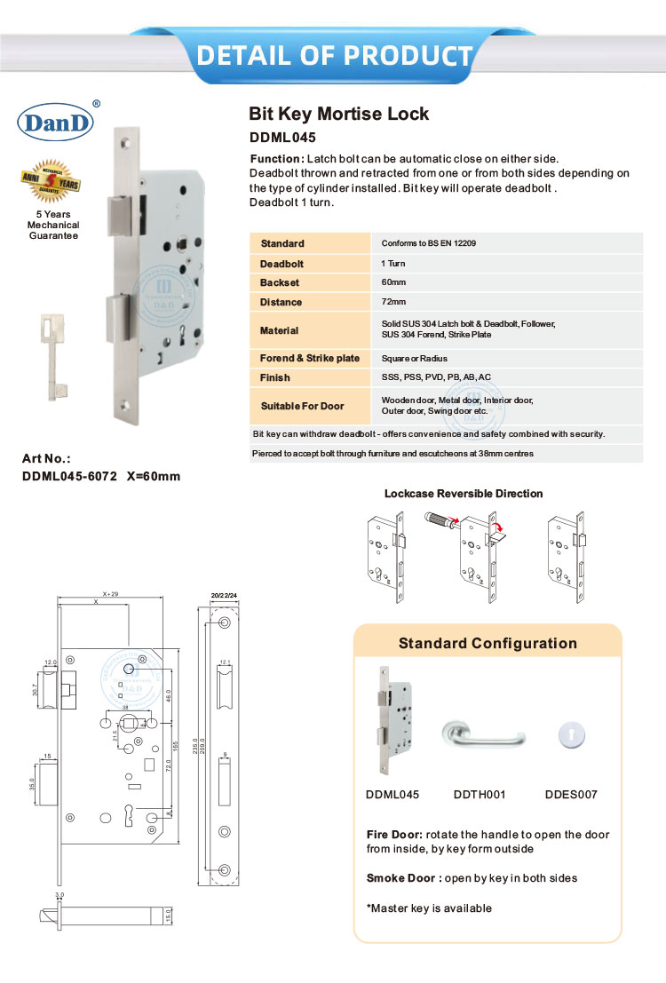 Bit Key Mortise Lock