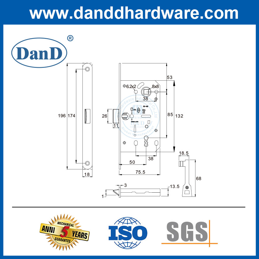 Commercial Project Hardware Mute Mortise Lock with Bit Key-DDML055